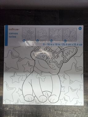 New Canvas  - White Canvas Puppy,Bear,unicorn And Butterfly